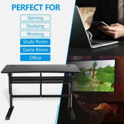 Costway Pneumatic Height Adjustable Gaming Desk T Shaped Game Station W/Power Strip Tray -Homcom Furniture Shop GUEST dc1fa11f f3b9 42ac ab3b 7db8cd29e43e