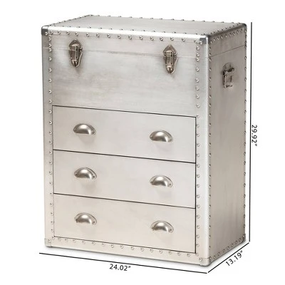 Serge Metal 3 Drawer Accent Storage Chest Silver - Baxton Studio 12 Serge Metal 3 Drawer Accent Storage Chest Silver - Baxton Studio - Image 10