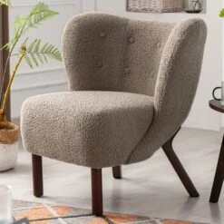 Modern Accent Chair Lambskin Wingback Tufted Side Chair With Solid Wood Legs-ModernLuxe -Homcom Furniture Shop GUEST de9f75ee b562 4dd1 bff0 0b4ab07a7952