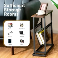 Costway Industrial End Side Table Mesh Magazine Holder Nightstand Rustic Brown -Homcom Furniture Shop GUEST dfea1b71 9cb2 41fa bb44 27666fdc72ba