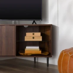 Contemporary Corner TV Stand For TVs Up To 55" Dark Walnut - Saracina Home -Homcom Furniture Shop GUEST e0479c82 71bd 4df9 b733 5615a41811fc