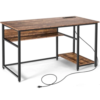 Costway 55'' Computer Desk Home Office PC Workstation W/ Power Outlets & USB Ports Rustic / Black 12 Costway 55'' Computer Desk Home Office PC Workstation W/ Power Outlets & USB Ports Rustic / Black - Image 10