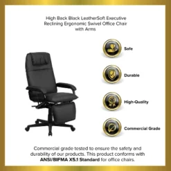 Emma And Oliver High Back Black LeatherSoft Executive Reclining Ergonomic Office Chair With Arms -Homcom Furniture Shop GUEST e1411b70 c5cc 4b83 8877 2d91861bc46e