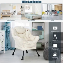 Costway Modern Polyester Fabric Lazy Chair Single Sofa Chair W/ Side Pocket NavyBeigeGrey -Homcom Furniture Shop GUEST e1c0dddf 3cd0 4479 aded f8f2039971c1