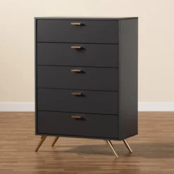 Kelson Wood 5 Drawer Chest Dark Gray/Gold - Baxton Studio -Homcom Furniture Shop GUEST e1dfb15f d099 42b3 a778 bb69e81ad295