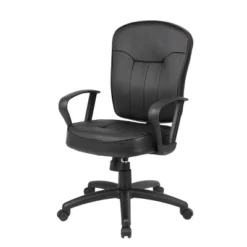 Leather Task Chair With Loop Arms Black - Boss Office Products