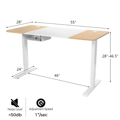 55''x28'' Electric Standing Desk Adjustable Sit To Stand Table W/USB Port WhiteNatural 5 55''x28'' Electric Standing Desk Adjustable Sit To Stand Table W/USB Port WhiteNatural - Image 3