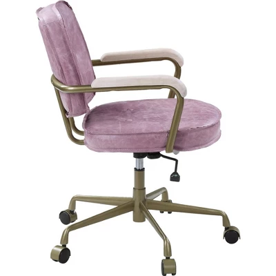 Simple Relax Top Grain Leather Office Chair With Armrests In Pink And Gold 4 Simple Relax Top Grain Leather Office Chair With Armrests In Pink And Gold - Image 2