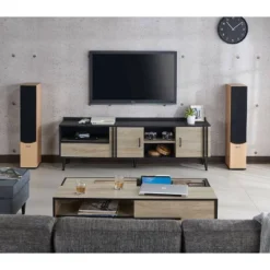 Dominique TV Stand For TVs Up To 78" Black/White Oak - MiBasics -Homcom Furniture Shop GUEST e3538d1a e4a9 4ef2 bdac 1ca6d7649d7e