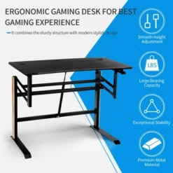 Costway Pneumatic Height Adjustable Gaming Desk T Shaped Game Station W/Power Strip Tray -Homcom Furniture Shop GUEST e46724b4 a0ab 4278 b924 8b4ca03f37b6