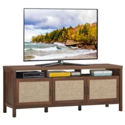 Tangkula Universal TV Stand Cabinet Television Media Console With 3 Rattan Doors Grey Oak Walnut 10 Tangkula Universal TV Stand Cabinet Television Media Console With 3 Rattan Doors Grey Oak Walnut -Homcom Furniture Shop GUEST e497deaf 894f 4818 8120 46c5e846f34c