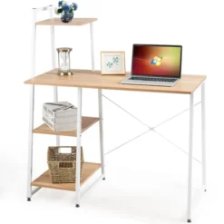 Costway Computer Desk With Shelves Workstation With Bookshelf Natural -Homcom Furniture Shop GUEST e4b38615 c278 493f a8bd 28a90563b71a