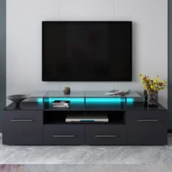 ModernLuxe Modern Stylish Functional TV Stand With Color Changing LED Lights High Gloss TV Cabinet