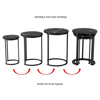 Hastings Home End Tables With Faux Marble Top And Black Metal Base Nesting Tables, Black, Set Of 3 5 Hastings Home End Tables With Faux Marble Top And Black Metal Base Nesting Tables, Black, Set Of 3 - Image 3