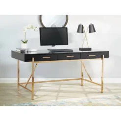 Broadway Desk Black Gloss Finish And Gold Frame - OSP Home Furnishings -Homcom Furniture Shop GUEST e7dd1f7d 54e0 4062 bc3c ba17c14a44df