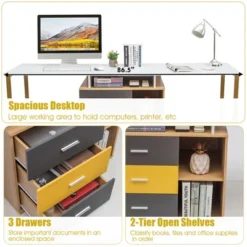 Costway 87'' Two Person Computer Desk Adjustable L-Shaped Office Desk W/Shelves & Drawers -Homcom Furniture Shop GUEST e86132bc bb8f 41e3 9aaf 0d37792c2d0b
