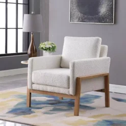 Wood Frame Accent Chair Cream Boucle - HomePop -Homcom Furniture Shop GUEST e8a3ccf3 a1b3 4795 825b f7e007e8b84e