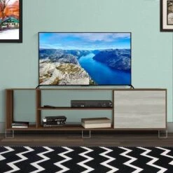 3 Open Compartments Wooden Entertainment TV Stand For TVs Up To 70" Brown/White - The Urban Port -Homcom Furniture Shop GUEST e9f101d3 21de 473c 835f 9d4298664d61