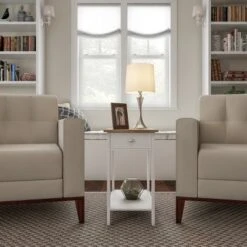 Hastings Home Narrow Side Table With Drawer And Storage Shelf - White/Honey Oak 8 Hastings Home Narrow Side Table With Drawer And Storage Shelf - White/Honey Oak -Homcom Furniture Shop GUEST eb47dcaf 65e6 416b a527 af1fd40780bd