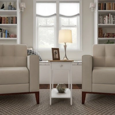 Hastings Home Narrow Side Table With Drawer And Storage Shelf - White/Honey Oak 5 Hastings Home Narrow Side Table With Drawer And Storage Shelf - White/Honey Oak - Image 3