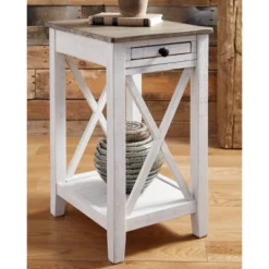Adalane Side Table White/Gray - Signature Design By Ashley