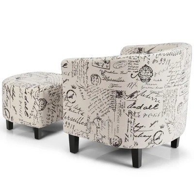 Costway Barrel Modern Accent Tub Upholstered Chair French Print W/ Ottoman 8 Costway Barrel Modern Accent Tub Upholstered Chair French Print W/ Ottoman - Image 6