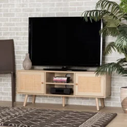 Sebille Wood With Natural Rattan 2 Door TV Stand For TVs Up To 45" Light Brown - Baxton Studio -Homcom Furniture Shop GUEST f167fa22 f747 4999 b0fb 533cb878199c
