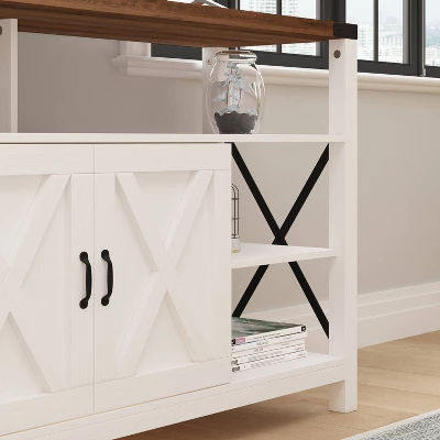 60" Brayden Modern Farmhouse TV Stand For TVs Up To 64" With Storage Cabinets White/Rustic Oak - Taylor & Logan 4 60" Brayden Modern Farmhouse TV Stand For TVs Up To 64" With Storage Cabinets White/Rustic Oak - Taylor & Logan - Image 2