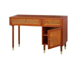 Allen Desk With Faux Rattan Front Accents Walnut - Angelo:HOME -Homcom Furniture Shop GUEST f3919a42 04eb 45cb 8386 1832df7e0fd2