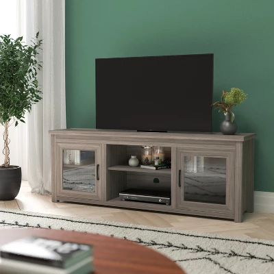 Emma And Oliver TV Stand For Up To 80" TV's - 65" Media Console With Classic Full Glass Doors & 3 Adjustable Shelves 3 Emma And Oliver TV Stand For Up To 80" TV's - 65" Media Console With Classic Full Glass Doors & 3 Adjustable Shelves