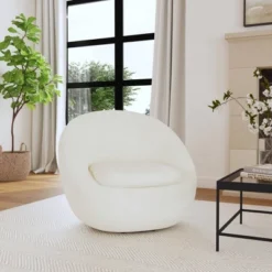Round Swivel Chair White Sherpa - HomePop -Homcom Furniture Shop GUEST f477c9f4 63df 4f26 8620 b506c569a604