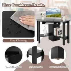 Costway Wooden Corner Desk With Drawer Computer PC Table Study Office Room Black -Homcom Furniture Shop GUEST f48627bb c29e 4f60 b9b3 be8523840e39