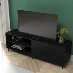 Emma And Oliver Mid-Century Modern TV Stand With Drawers And Shelf -Homcom Furniture Shop GUEST f518497a 9119 4614 b619 823dbc608a44