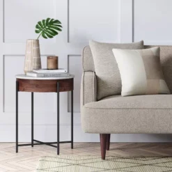 Birkdale Round Marble/Wood End Table White - Threshold™