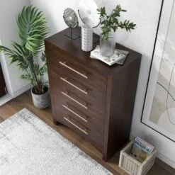 Melonnes 5 Drawer Chest Walnut - HOMES: Inside + Out -Homcom Furniture Shop GUEST f62d4763 9947 4163 ae5c cc5ffacf267e