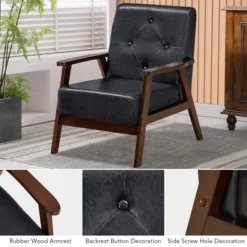 Costway Classic Accent Chair PU Leather Armchair W/Rubber Wood Legs & Button Tufted Back -Homcom Furniture Shop GUEST f7d211fc 6fa9 4f24 ab0b bd672b27154e