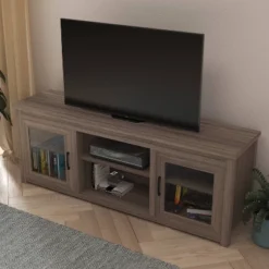 65" Traditional Full Glass Door TV Stand For TVs Up To 80" Gray Wash Oak - Merrick Lane -Homcom Furniture Shop GUEST f810e373 bfcc 4f20 ac77 5b2f8b78bf86