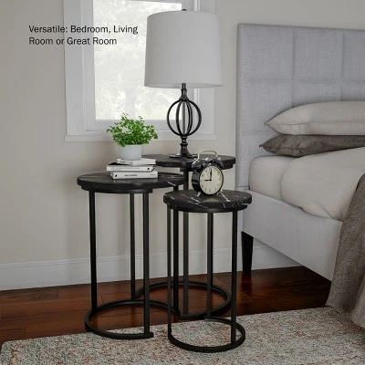 Hastings Home End Tables With Faux Marble Top And Black Metal Base Nesting Tables, Black, Set Of 3 7 Hastings Home End Tables With Faux Marble Top And Black Metal Base Nesting Tables, Black, Set Of 3 - Image 5