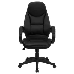 Emma And Oliver High Back Black LeatherSoft Curved Back Swivel Ergonomic Office Chair-Loop Arms -Homcom Furniture Shop GUEST fb141342 ca61 4d67 82bb f09d0dae72fb