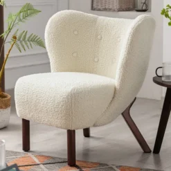Modern Accent Chair Lambskin Wingback Tufted Side Chair With Solid Wood Legs-ModernLuxe -Homcom Furniture Shop GUEST fbb10ce5 4304 4f84 a3b1 2eb53dc4b5c5