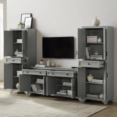 3pc Tara Entertainment Set With Closed Storage Distressed Gray - Crosley 5 3pc Tara Entertainment Set With Closed Storage Distressed Gray - Crosley - Image 3