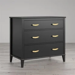 Little Seeds Monarch Hill Hawken 3 Drawer Dresser With Gold Feather Drawer Pull, Black