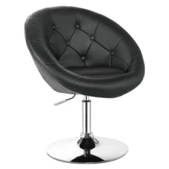 Costway 1PC Accent Chair Adjustable Modern Swivel Round Tufted Back PU Leather Black -Homcom Furniture Shop GUEST ff86f047 7319 4d3f 803c 402ca1d4fd4c
