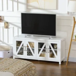 HOMCOM TV Cabinet Stand For TVs Up To 58", Entertainment Center With Adjustable Shelves, 4 Glass Doors And 4 Cable Holes For Living Room, White -Homcom Furniture Shop GUEST ffc85536 704a 4440 9756 e19b92ac473e