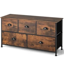 Costway 5-Drawer Dresser Fabric Storage Tower W/wooden Top Chest Organizer Rustic Brown -Homcom Furniture Shop GUEST ffd94d9e a7ca 4393 8893 e3ba038c902c