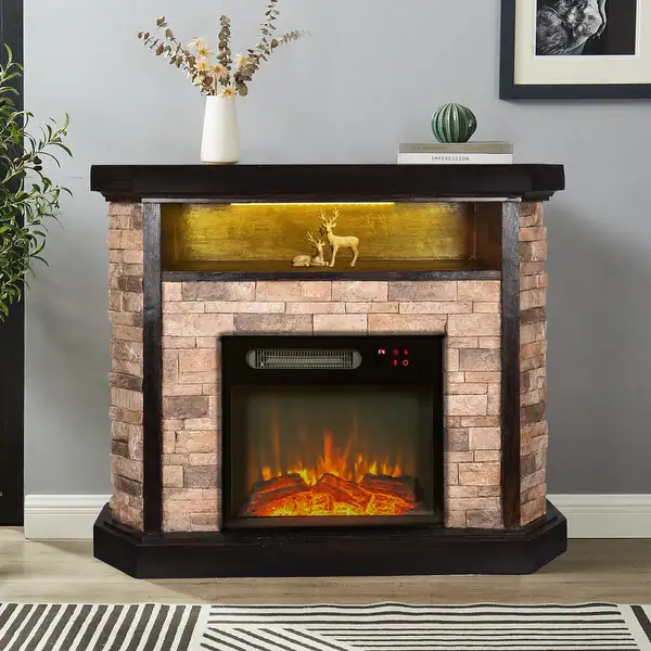 Homcom Furniture Shop -Homcom Furniture Shop 40 inch Wide Faux Stone Electric Fireplace Mantel